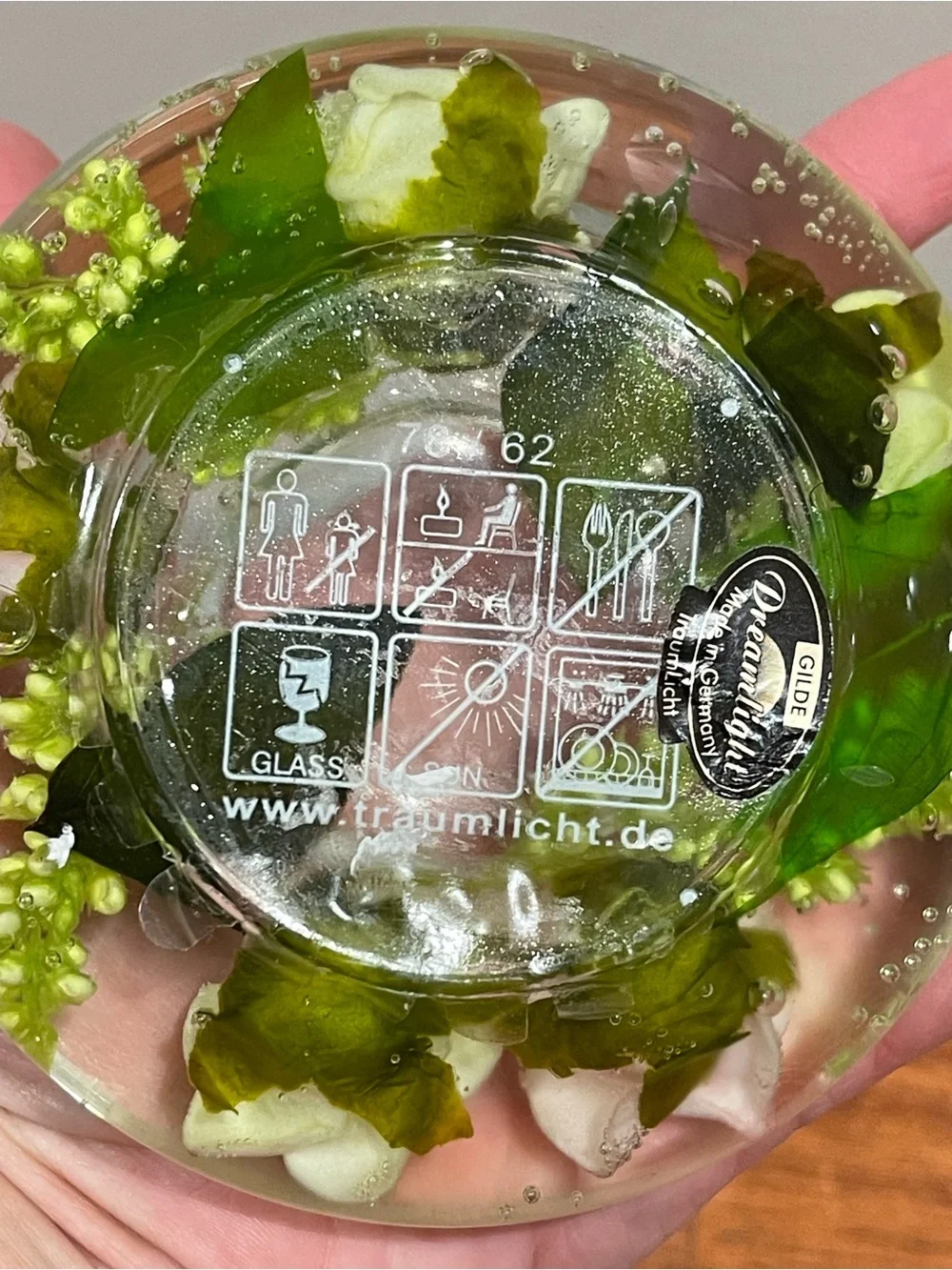 Dreamlight TraumLicht Hand Blown Glass Tealight Candle Pink Green Roses Germany